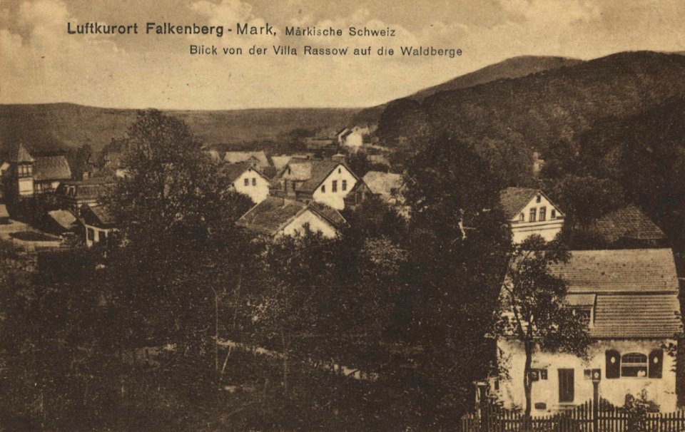 Falkenberg (Mark), Brandenburg - Blick von Villa Rassow auf die Waldberge (Zeno Ansichtskarten)