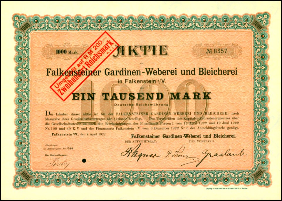 Falkensteiner Gardinen-Weberei und Bleicherei 1922