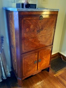 Fall-front desk, by Guillame Kemp, Paris, c. 1780, oak, kingwood, tulipwood, stained fruitwood marquetry and veneer, marble, brass - Hyde Collection - Glens Falls, NY - 20180224 123839 photo