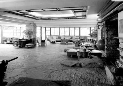 Fallingwater - Living Room from Kitchen - HABS PA,26-OHPY.V,1-48