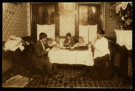Family of Louis Rizzo, a laborer who works some. The wife and four children (none could speak English at all) work on feathers and make about $3.00 a week. Been in U.S. five months. Do not LOC nclc.05480
