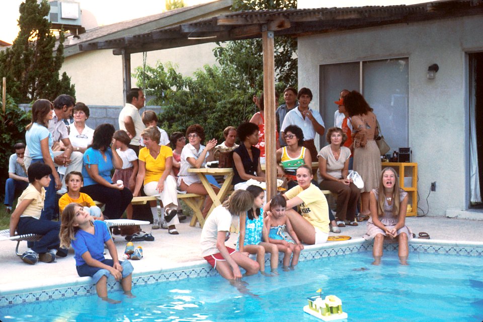 Family near a pool