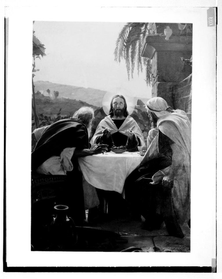 Famous religious paintings. 'The Breaking of Bread' at Emmaus, by Martinetti, in Latin Church at el-Kubebeh LOC matpc.07294