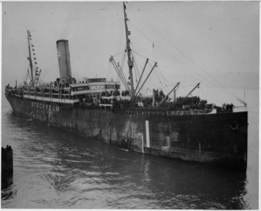 Famous (African American) regiment arrives home on the Stockholm. Stockholm as she entered port . . . - NARA - 533515