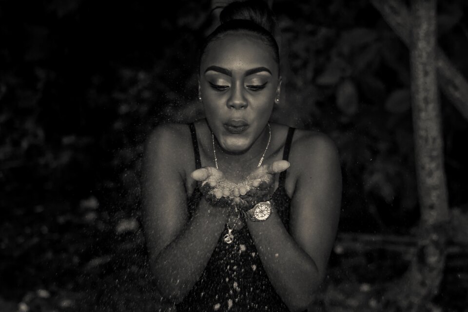 Woman facial expression dark