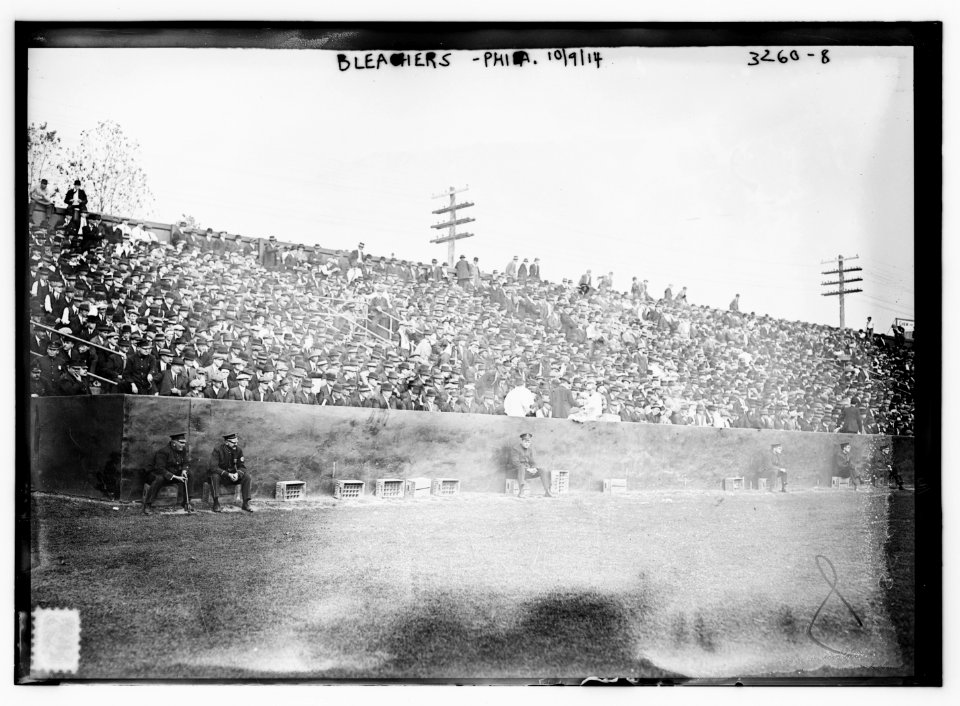 Fans in bleachers at Shibe Park, Philadelphia, for first game of the World Series (baseball) LCCN2014697777