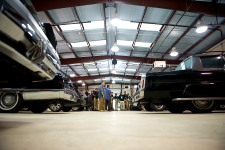 Faraway shot of law enforcement explorers in garage