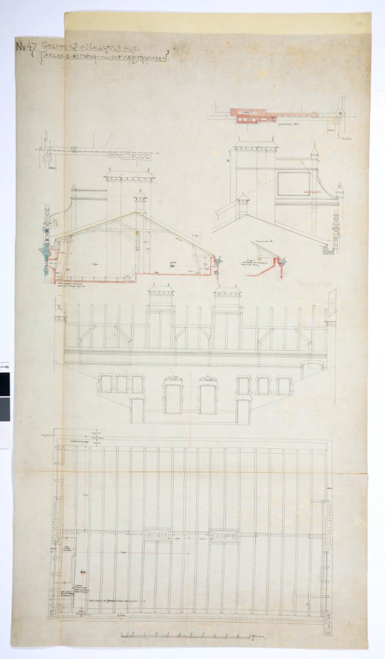 Fasadritning, fastigheten nr 4 Hamngatan. Taklagsritning - Hallwylska museet - 105280