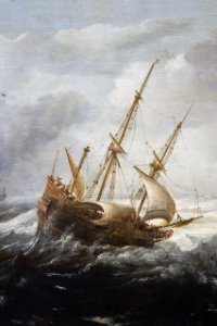 Fartyg i storm vid klippig kust. Detalj av - Hallwylska museet - 86677