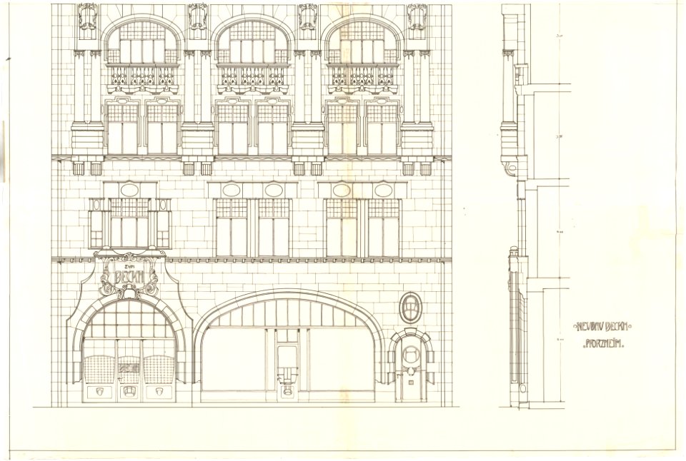 Fassadenentwurf für das Haus Beckh am Marktplatz 4 in Pforzheim von Hermann Billing (1902)