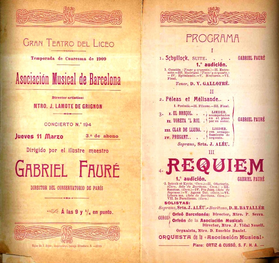 Fauré-Requiem Barcelona 1909