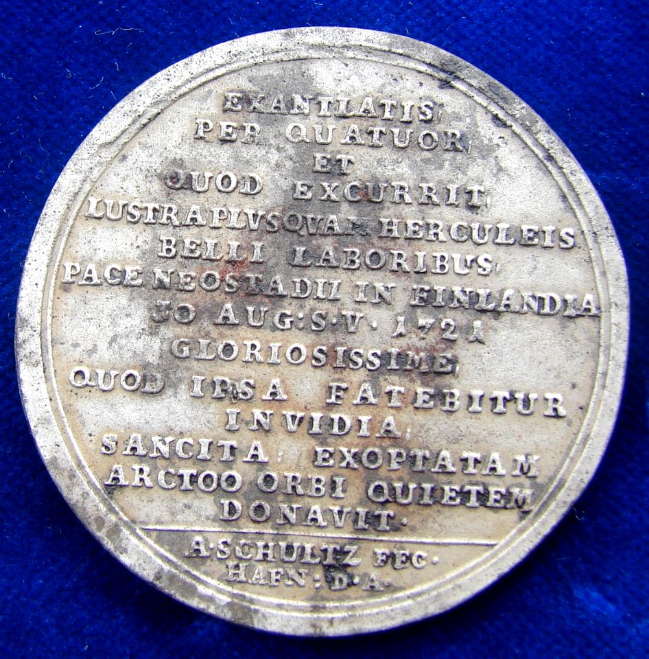 Fe- Medal 1721 Treaty of Nystad Peter the Great, Reverse
