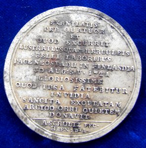 Fe- Medal 1721 Treaty of Nystad Peter the Great, Reverse