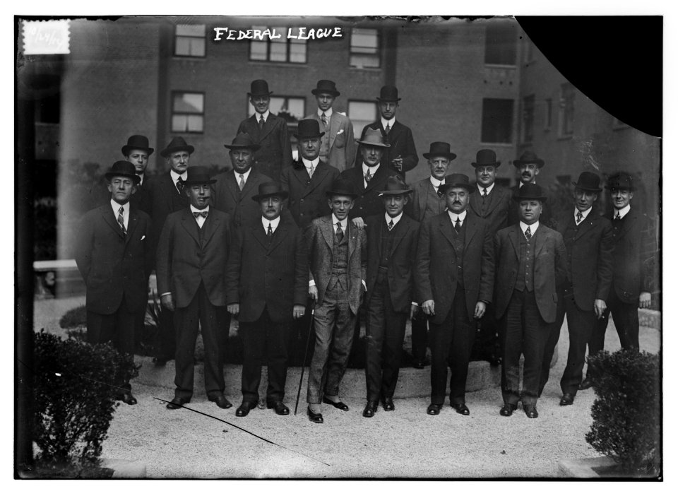 Federal League Officials- (top row) Weeghman, W. Ward, Comstock; (middle row) L. Goldman, R. Ward, Steininger, Gilmore, G. Ward, Schleunes, Walker, Robertson, George, Carroll;(bottom row) LCCN2014697934