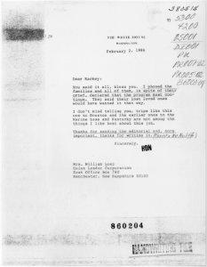 February 2, 1986 Letter from Ronald Reagan to Mrs. William Loeb, Regarding the Space Shuttle Challenger Accident - NARA - 198440