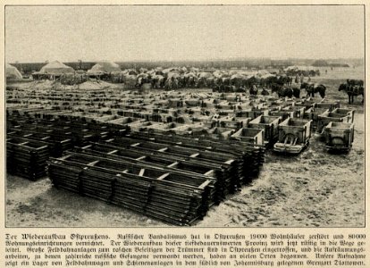 Feldbahnwagen und Gleisjoche in dem südlich von Johannisburg gelegenen Grenzort Dlottowen (Dłutowo,Pisz), 1915
