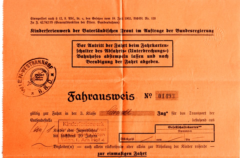 Feldpost von Hans 1935-08-05 Fahrausweis Vaterländische Front 2
