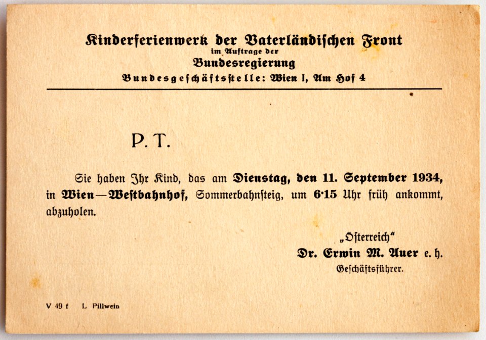 Feldpost von Hans 1934-09-11 Kinderferienwerk der Vaterländischen Front 2