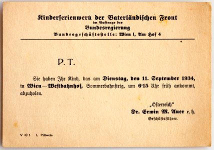 Feldpost von Hans 1934-09-11 Kinderferienwerk der Vaterländischen Front 2