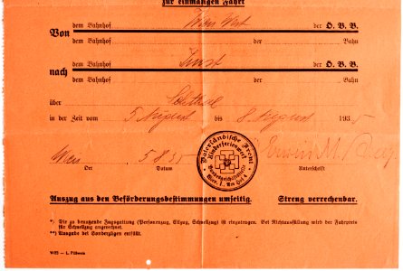Feldpost von Hans 1935-08-05 Fahrausweis Vaterländische Front 4