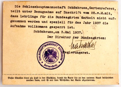 Feldpost von Hans 1937-05-04 Schlosshauptmannschaft Schönbrunn 2 photo