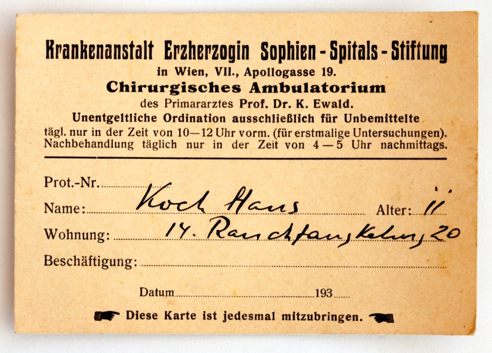 Feldpost von Hans 1933-02-22 Wien Krankenanstalt Erzherzogin Sophien Spitals Stiftung Sportbefreiung 1