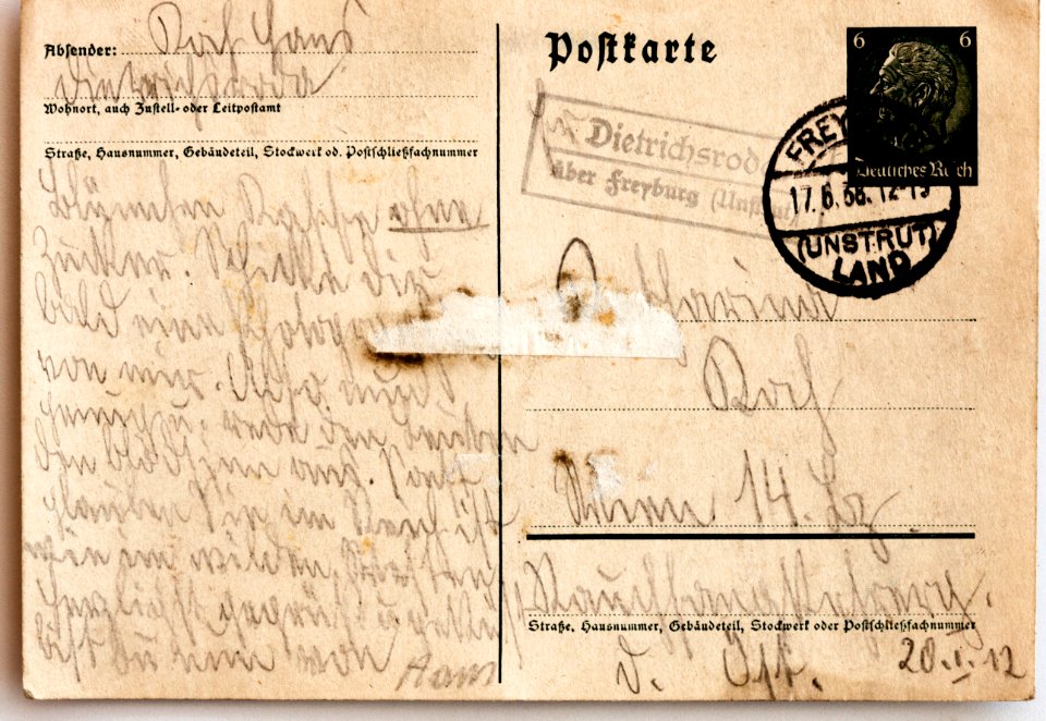 Feldpost von Hans 1938-06-17 1