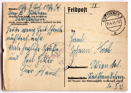 Feldpost von Hans 1941-04-20 1