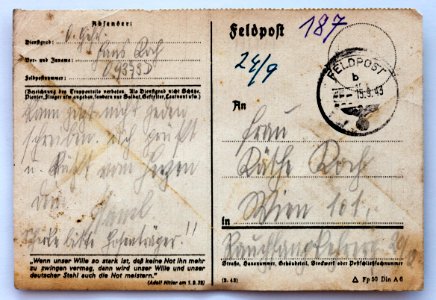Feldpost von Hans 1943-09-13 1