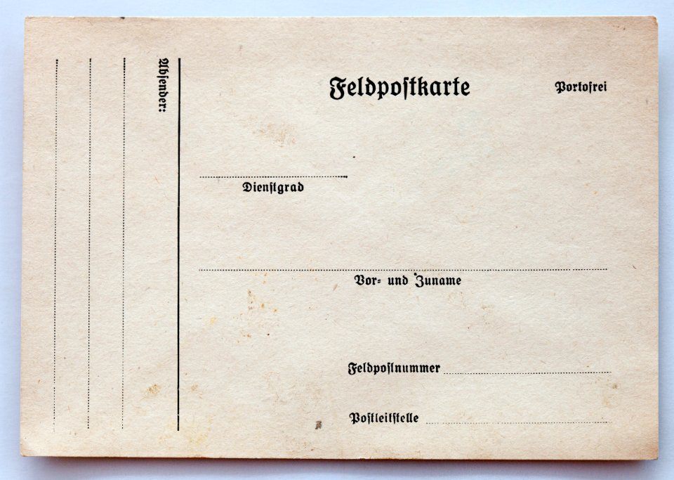 Feldpostkarte unbeschrieben leer 1941 Adress-Seite