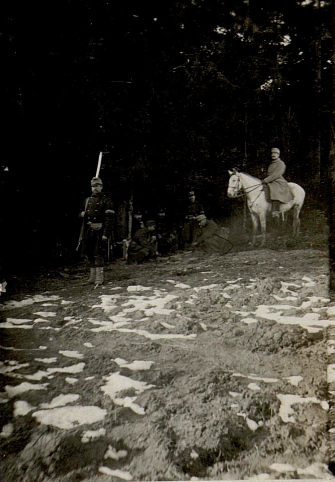 Feldwache des Honvedbaons 1-14 Oblt.Behr Rudolf im Walde zur Bewaching der Schützengräben. (BildID 15538494)
