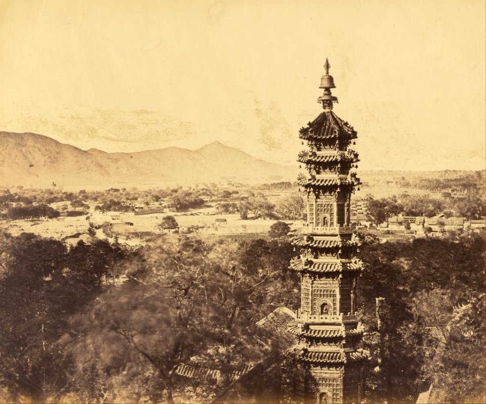 Felice Beato (British, born Italy - (View of the Summer Palace. Yuan Ming Yuan Pagoda. Before the Burning, Pekin, October 18, 1860) - Google Art Project