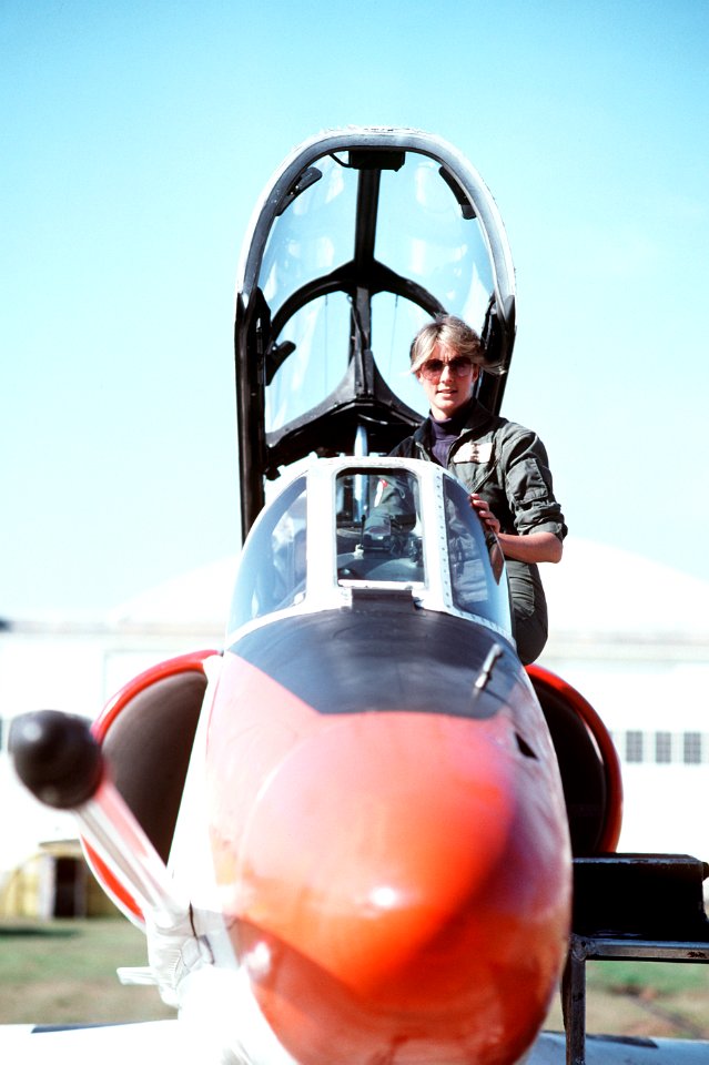 Female pilot with a TA-4J Skyhawk at NAS Pensacola in 1982
