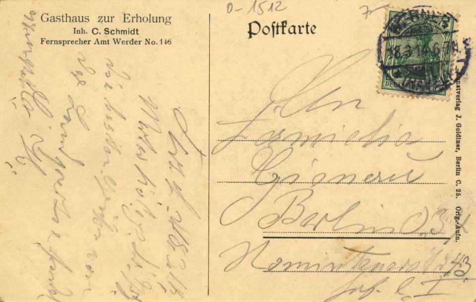 Ferch, Brandenburg - Gasthaus Zur Erholung auf den Schwielowsee (back) (Zeno Ansichtskarten)