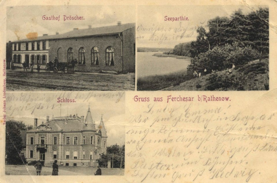 Ferchesar, Brandenburg - Gasthof Dröscher; Seepartie; Schloss (Zeno Ansichtskarten)