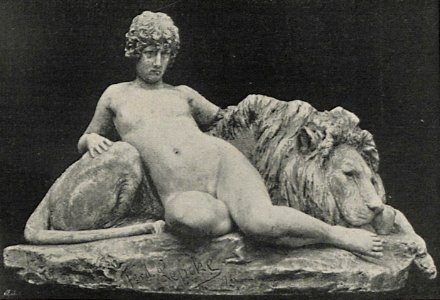 Ferdinand Lepcke - Ruhendes Mädchen mit einem Löwen photo