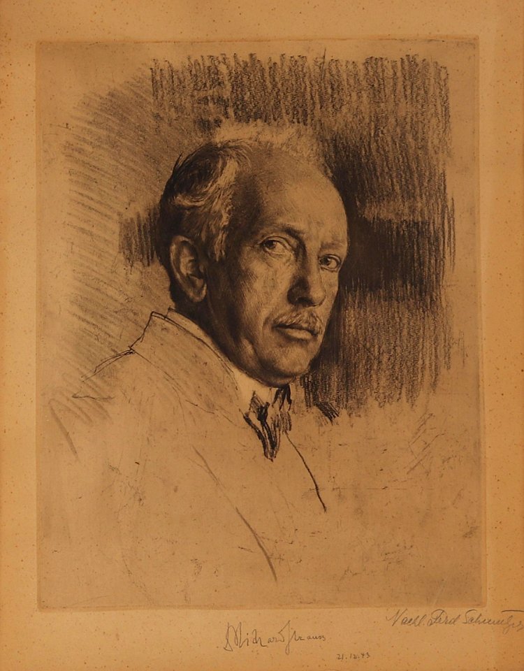 Ferdinand Schmutzer Portrait Richard Strauss mit Autogramm