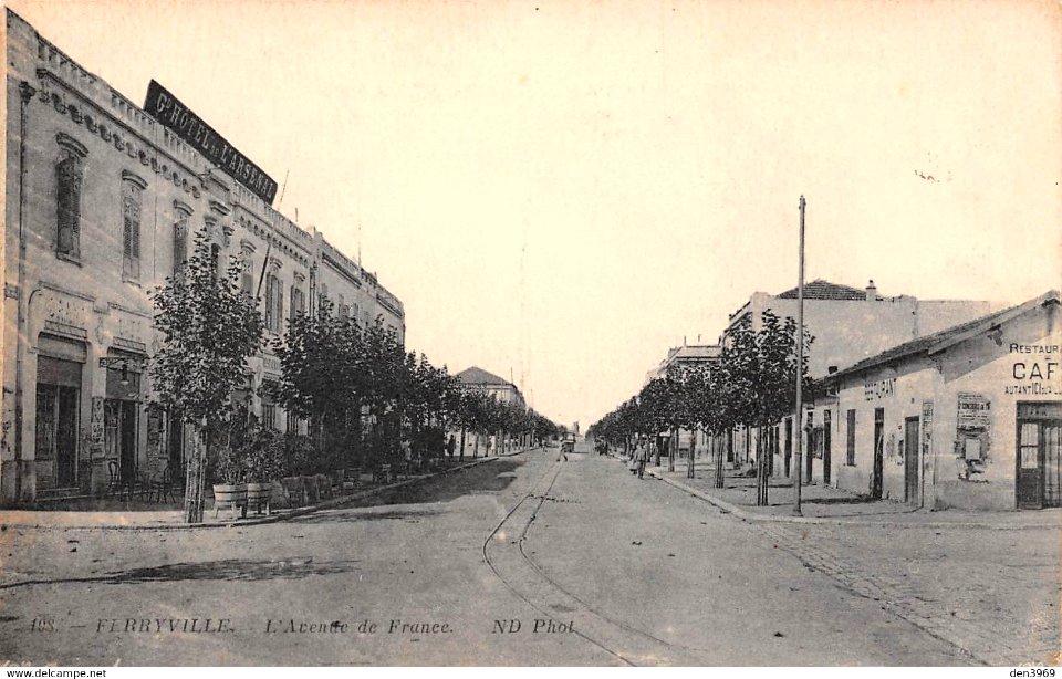 Ferryville (Menzel Bourguiba), Tunisie - L'Avenue de France - Grand Hôtel de l'Arsenal - Voie ferrée du Tramway
