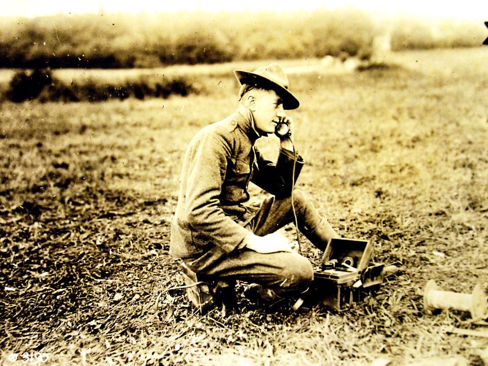 Field Telephone and Operator, receiving orders to resume firing, WWI (32916862546)