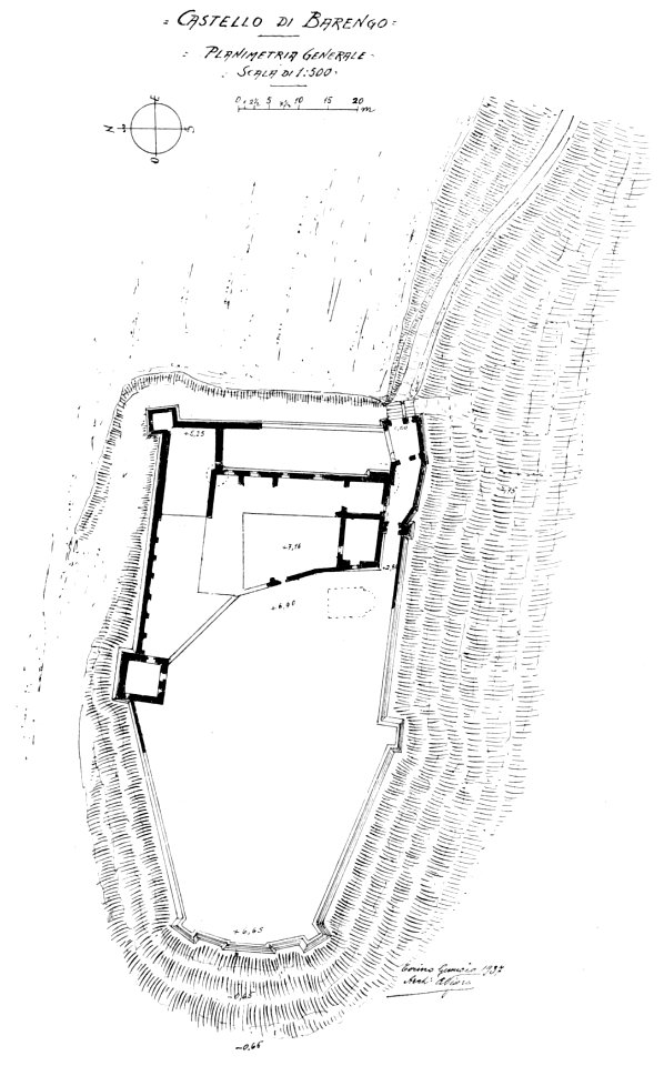 Fig 113, castello di barengo, planimetria generale, p200, dis nigra, gen 1937, nigra il novarese