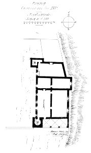 Fig 127, castello di pombia del sec XVI, pianta pianterreno, p211, dis nigra, ott 1936, nigra il novarese