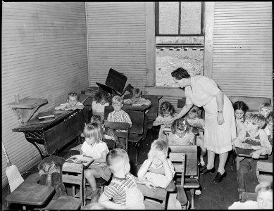 Fifty-four pupils in the primer and first grade are in this one room with one teacher. Kentucky Straight Creek Coal... - NARA - 541232 photo