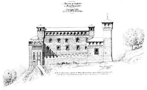 Fig 121, castello di barengo, fronte di levante ricostruzione, p206, dis nigra, torino gen 1937, nigra il novarese