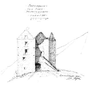 Fig 21 bis, casa forte di pontemaglio, prospetto a levante, p140, dis nigra, nigra il novarese
