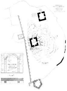 Fig 144 e 144bis, domodossola, castello matarella, pianta e muro di cortina, p221, dis Nigra, nigra il novarese