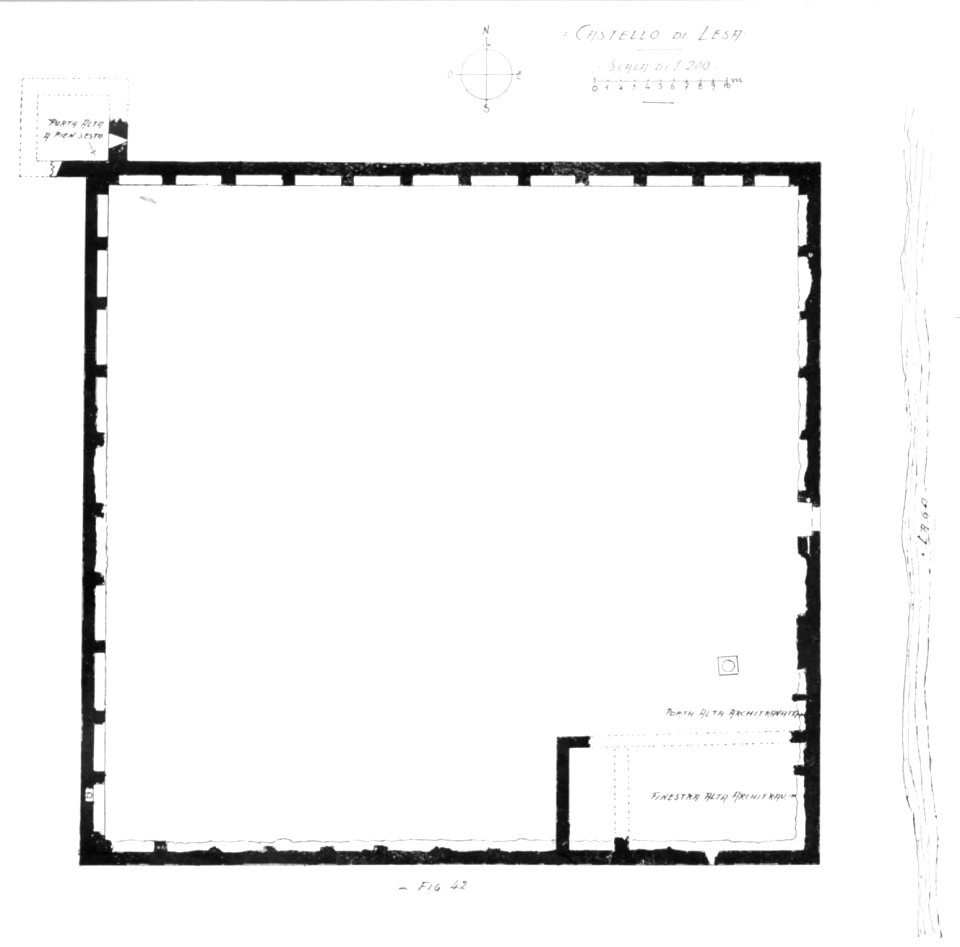 Fig 42, castello di lesa, pianta, p154, dis nigra, ott 1936, nigra il novarese