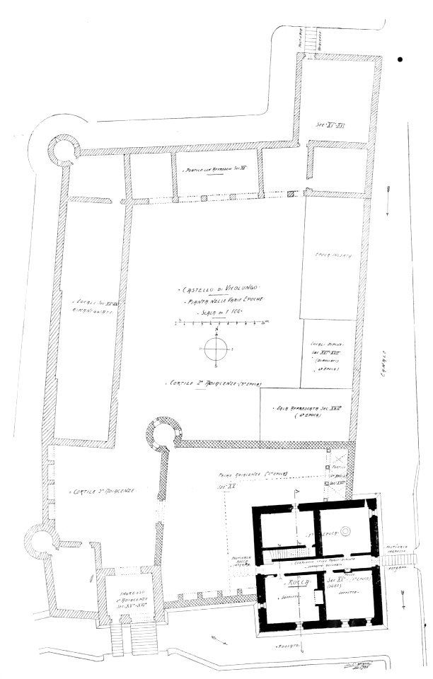 Fig 68, castello di vicolungo, pianta nelle varie epoche, p172, dis nigra, 1935, nigra il novarese