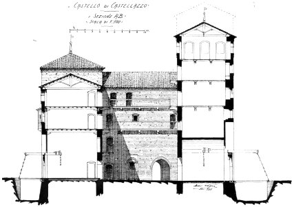Fig 92, castello di castellazzo, sezione AB, p186, dis nigra, 1935 nigra il novarese