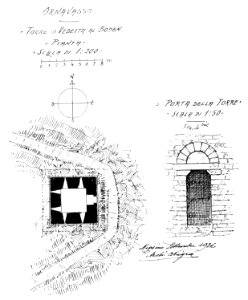 Fig 4 e 4bis ornavasso, p129, pianta torre di vedetta al boden e porta della torre, dis nigra sett 1936, nigra il novarese