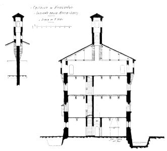 Fig 77, castello di vicolungo, sezione della rocca, p177, dis nigra, nigra il novarese